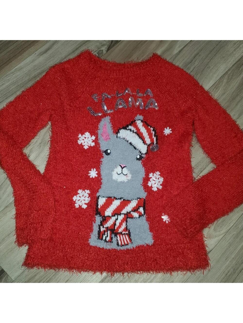 Girls 8 Justice Furry Llama Christmas Sweater
